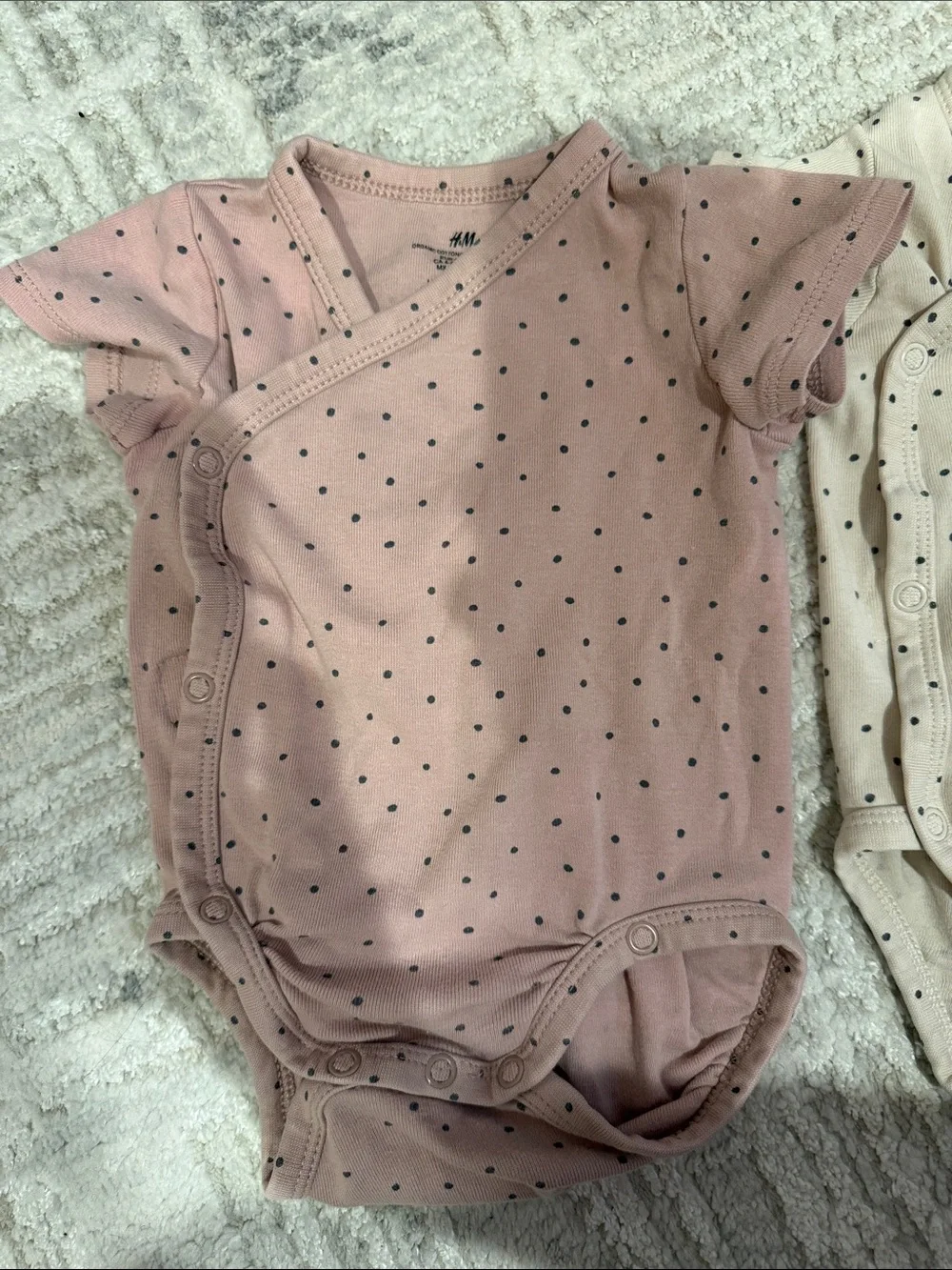 H&M Polka Dot Wrap Kimono Bodysuit Set - Pink & Cream